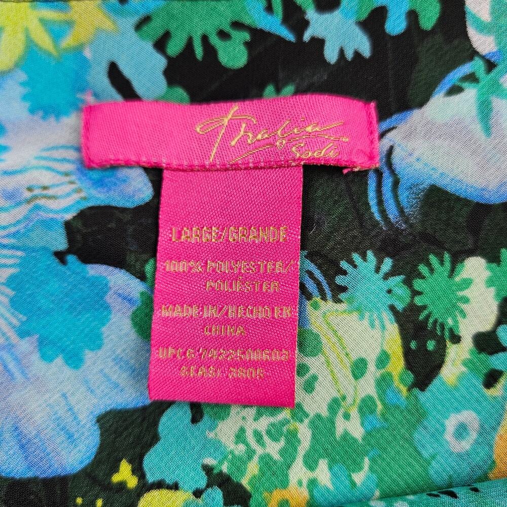 Thalia Sodi Dress Large Y2K Tropical Floral Ruffle Chiffon Fairycore Whimsigoth - Picture 8 of 14
